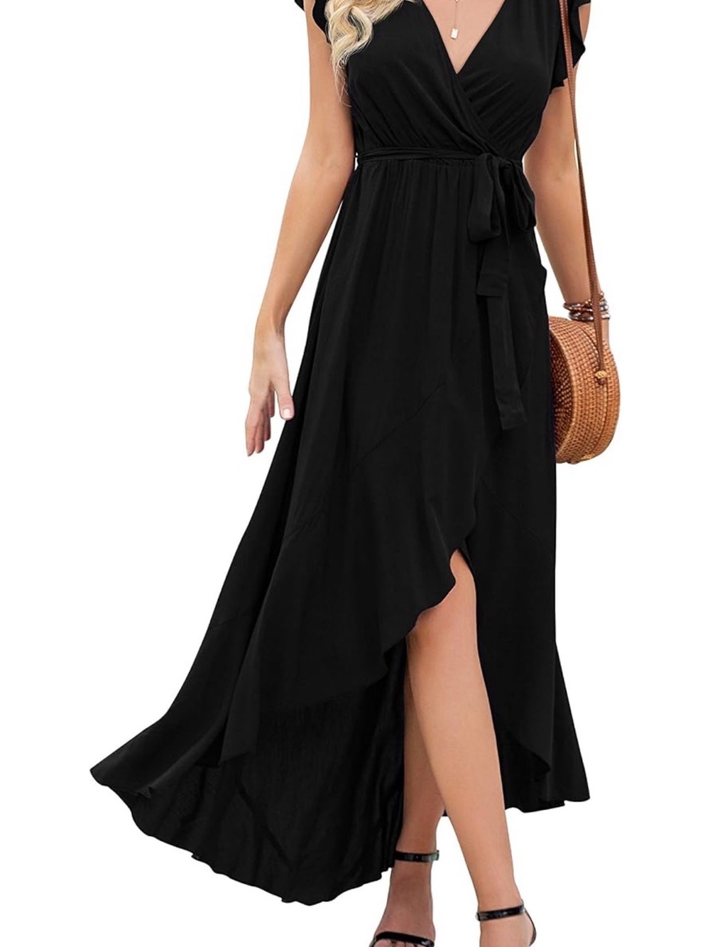 Black Wrap Maxi Dress with Side Slit